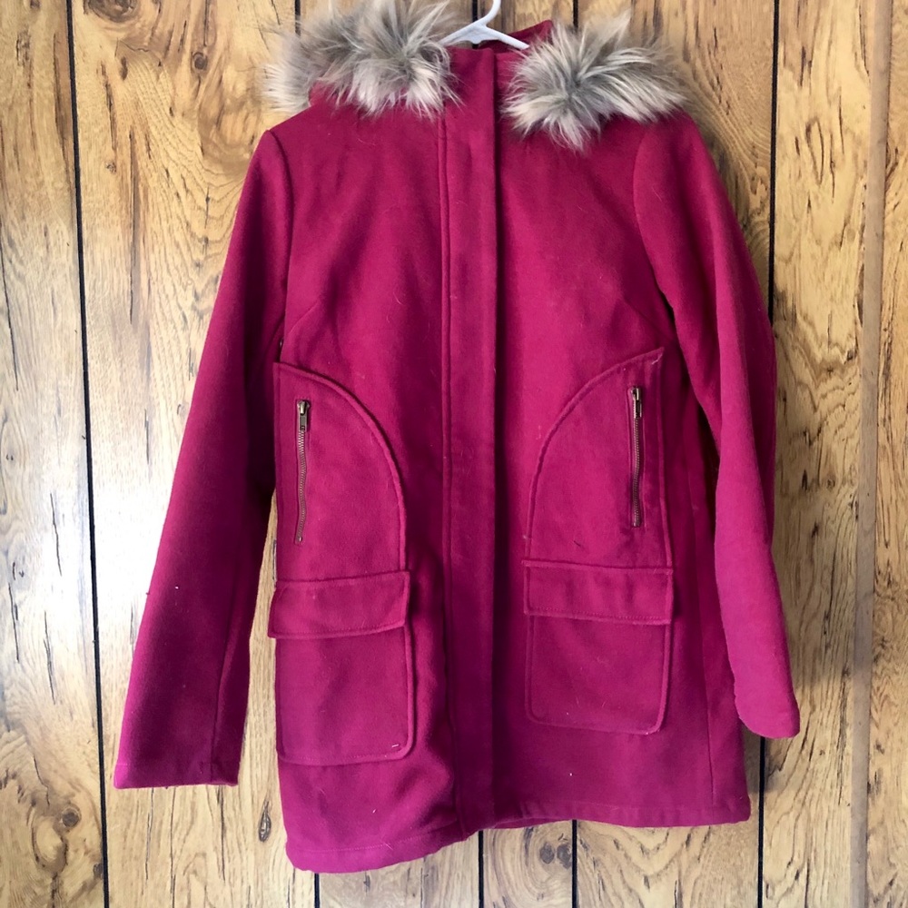 Pink Coat with fur lined hood.
